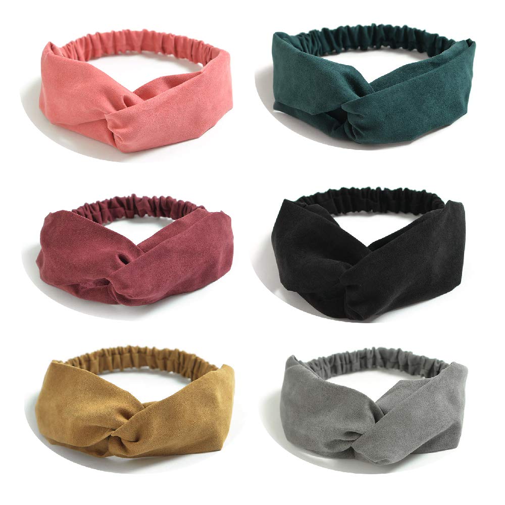 KWHY 6 Pack Womens Headbands for Work Non Slip Boho Headbands Vintage Flower Printed Criss Cross Elastic Head Wrap Twisted Cute Hair Accessories