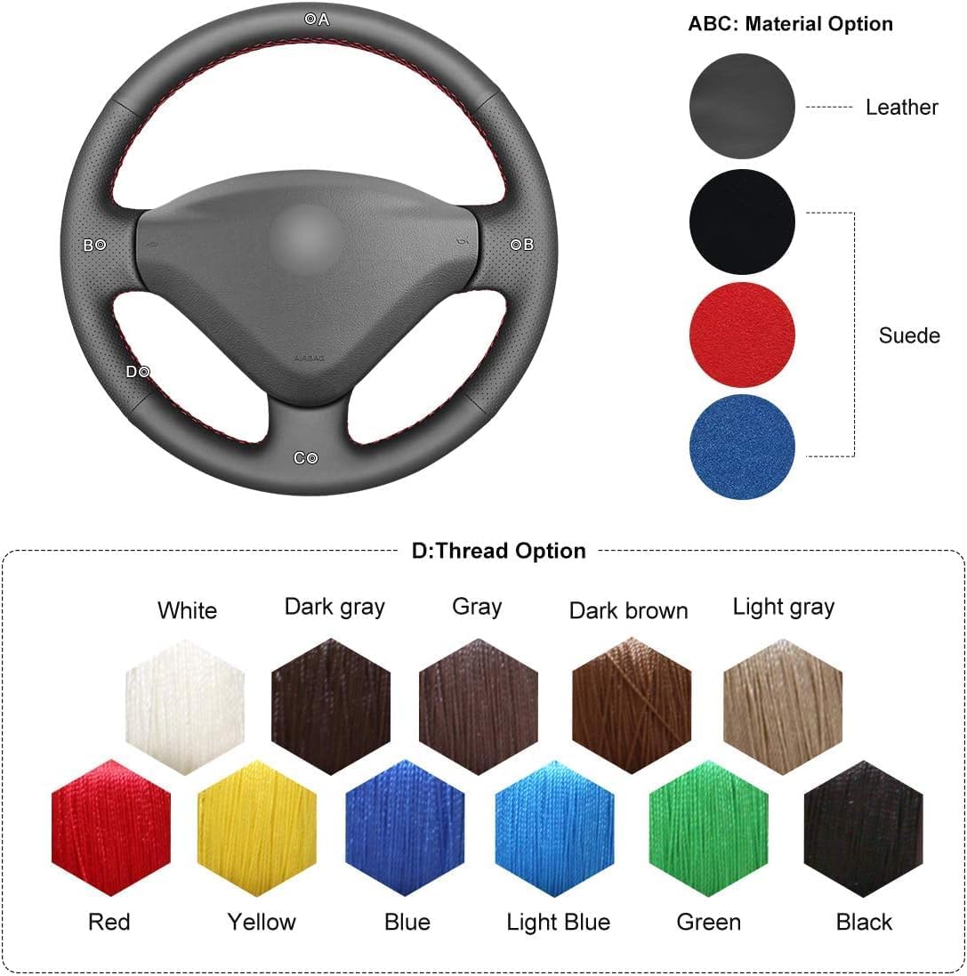 MEWANT Car Steering Wheel Covers for Peugeot 206/207 / 207 CC / 207 SW/Expert (Expert Tepee) / Partner/Partner Tepee for Citroen Berlingo/Jumpy for Fiat Scudo Hand-Stitched Car Steering Wrap