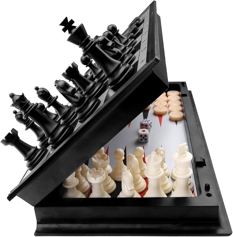 13" Magnetic Chess Sets, 3 in 1 Travel Chess Checkers Backgammon Set with Folding Case