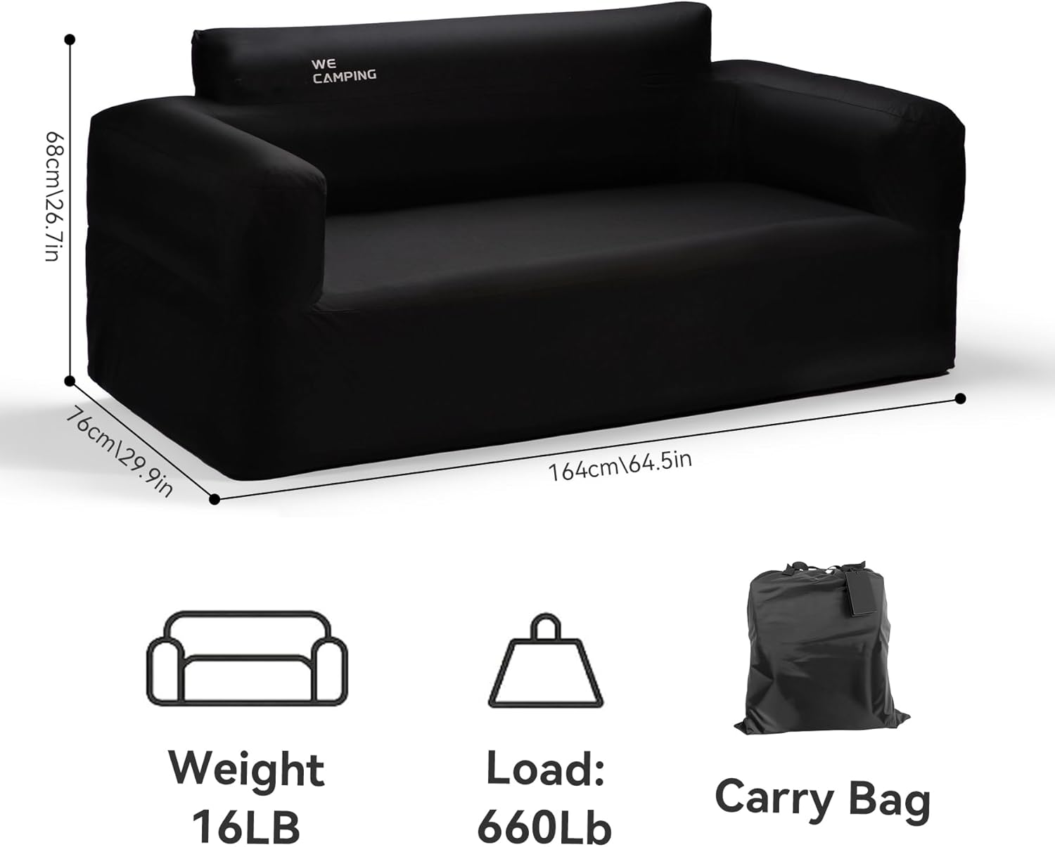 Inflatable Couch for Camping with Built in Pump Portable Blow Up Sofa with Puncture Resistant Cover for Outdoor Backyard Inflatable Furniture (Black)