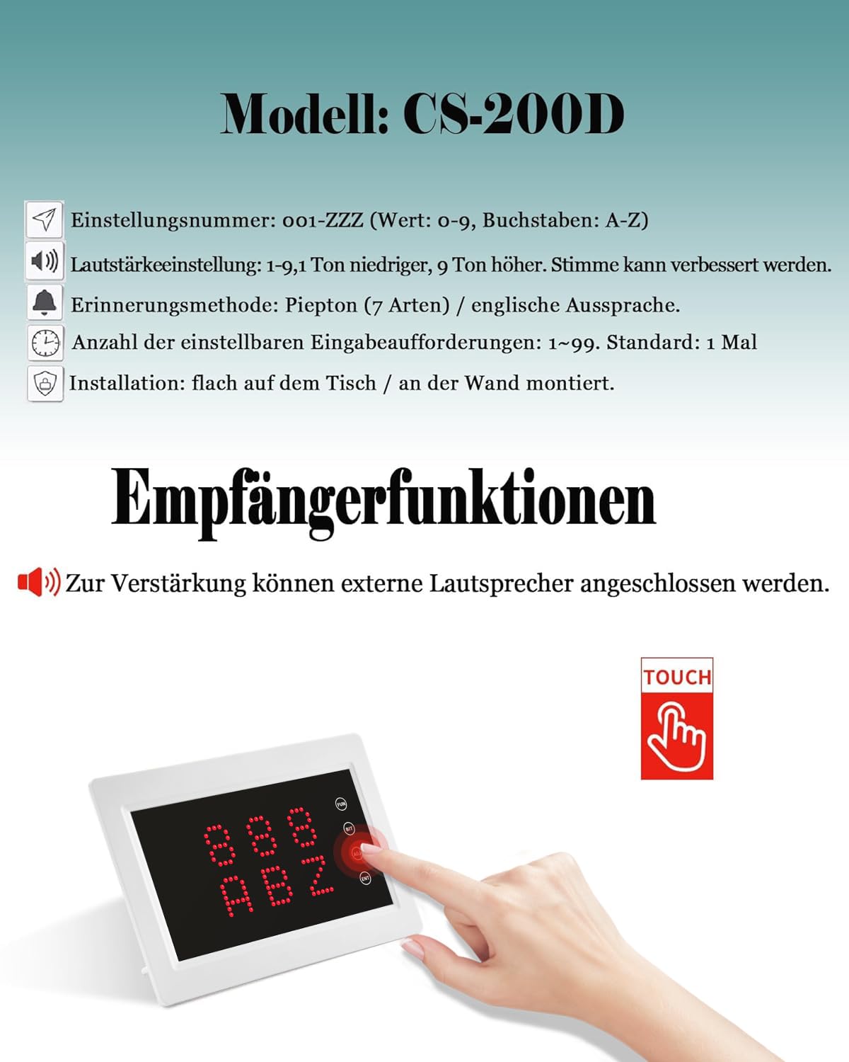 Drahtloses SanitäterPagingSystem, Schwesternrufsystem mit DisplayEmpfänger, 20 Wasserdichten Ruftasten, geeignet für Pflegeheim, Krankenhaus, Zahnklinik, Infusionsraum