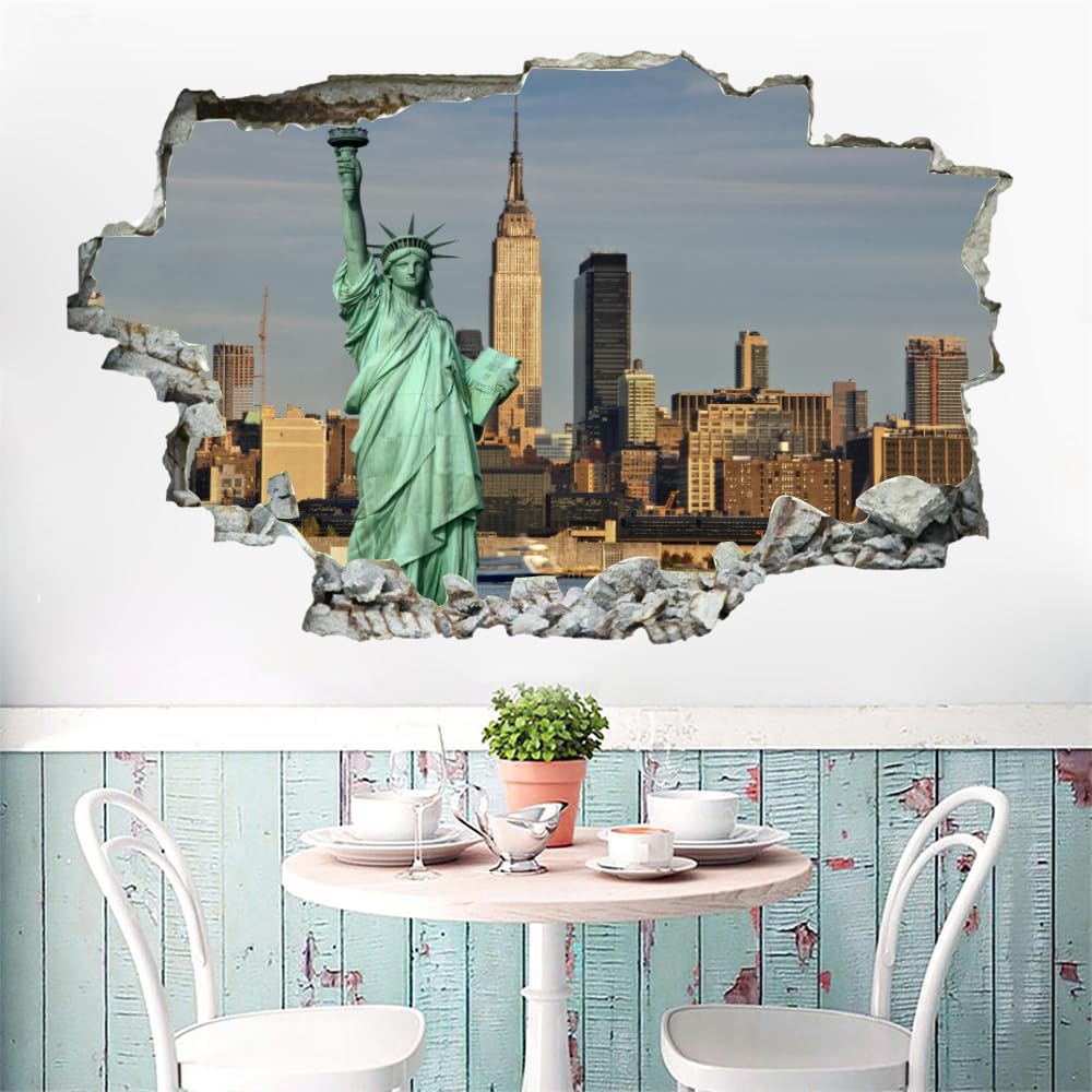 Decorazione da parete Adesivi 3D fracassati Statua Rimovibile Art Wall Tattoo City Building Family Stickers murali per la casa Nursery Girls Bambini Soggiorno Camera da letto Decorazione
