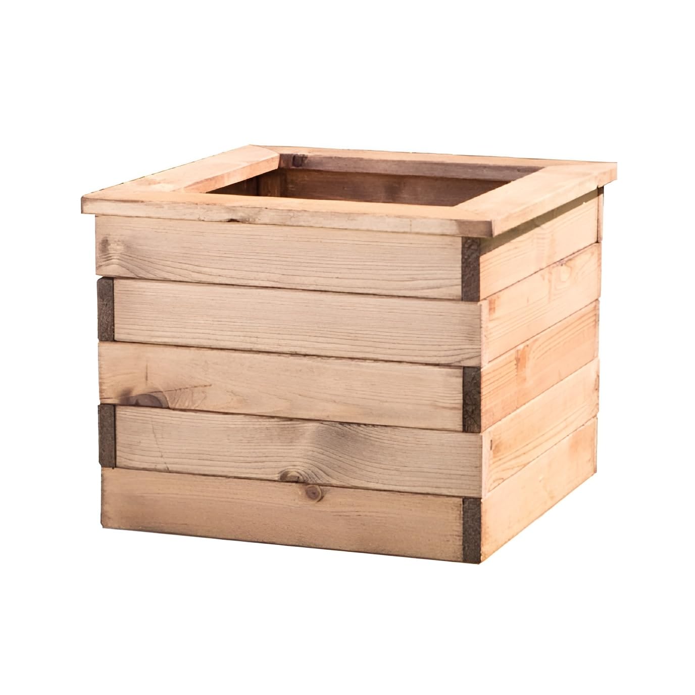 Primrose Natural Scandinavian Redwood Slatted Square Garden Planter With Drainage Slats 47Cm