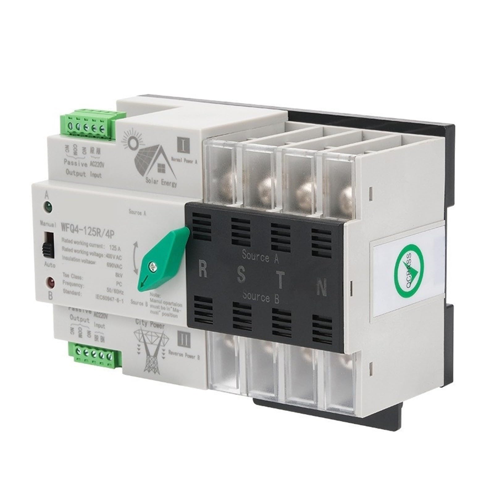 Interruptor de transferencia automática Interruptor de transferencia ininterrumpible de nivel de milisegundos fotovoltaico a CA 2P 3P 4P(Wfq4-125r/4p photovoltaicmodel)
