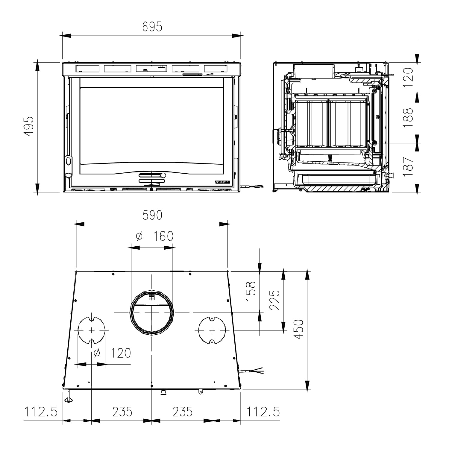 Caminetto incasso Nordica Inserto Legna 70 H49 4.0 vent-6016714