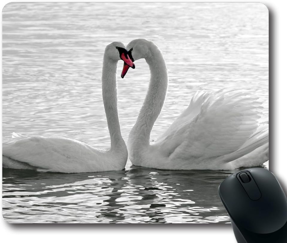 White Swans 2 Mouse Pad - Natural Eco Rubber / Durable Office Accessory / Laptop Mouse pad and Pc Desktop mouse pad / Gifts For Gaming mouse pads / Support Wired Wireless or Bluetooth Mouse and Gaming Mouse