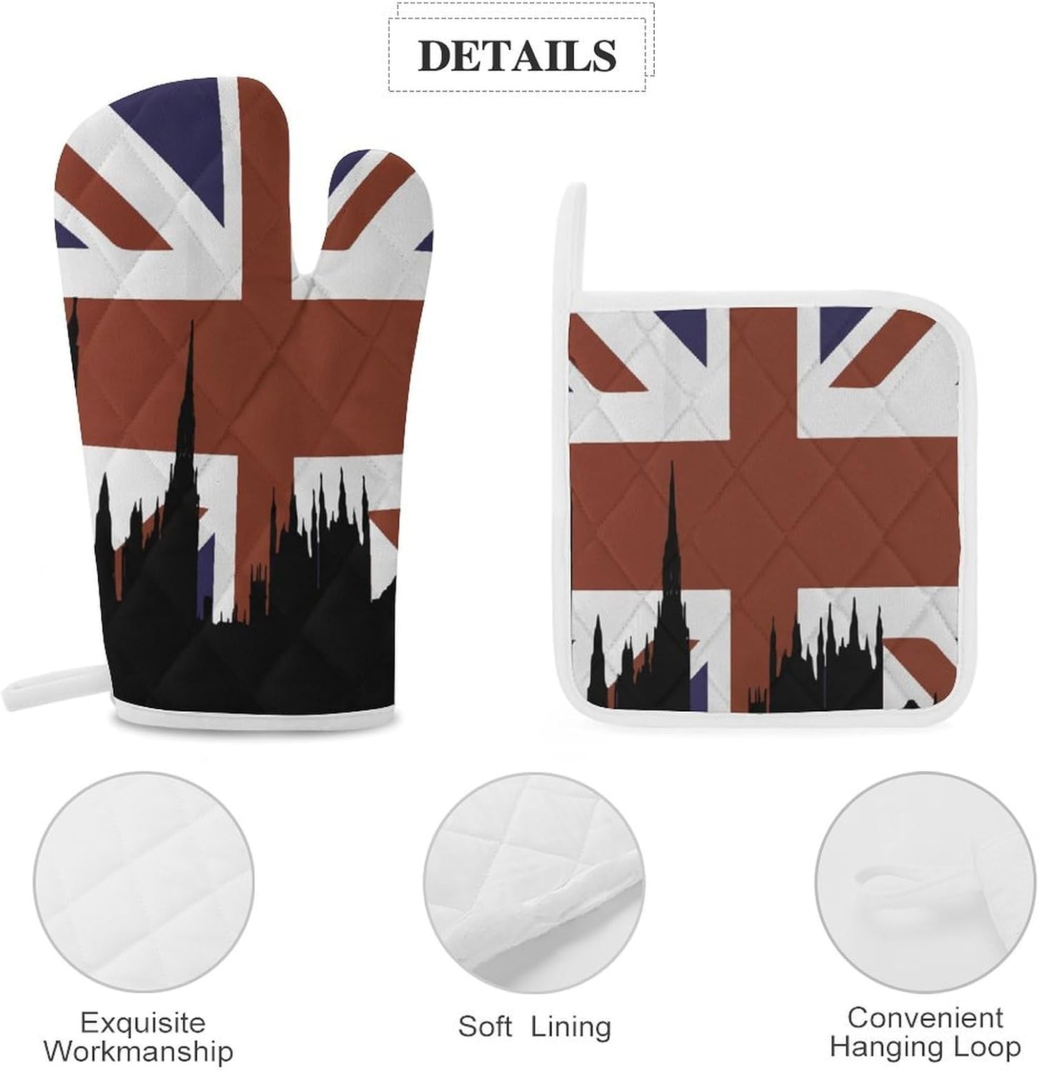 British Flag Building Silhouette Oven Mitts and Pot Holders 4Pcs Set Heat Resistant Cooking Mitts Hot Pads