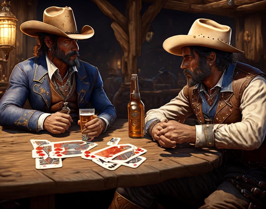 Toile cowboys jouant aux cartes grand format pour salon ambiance saloon