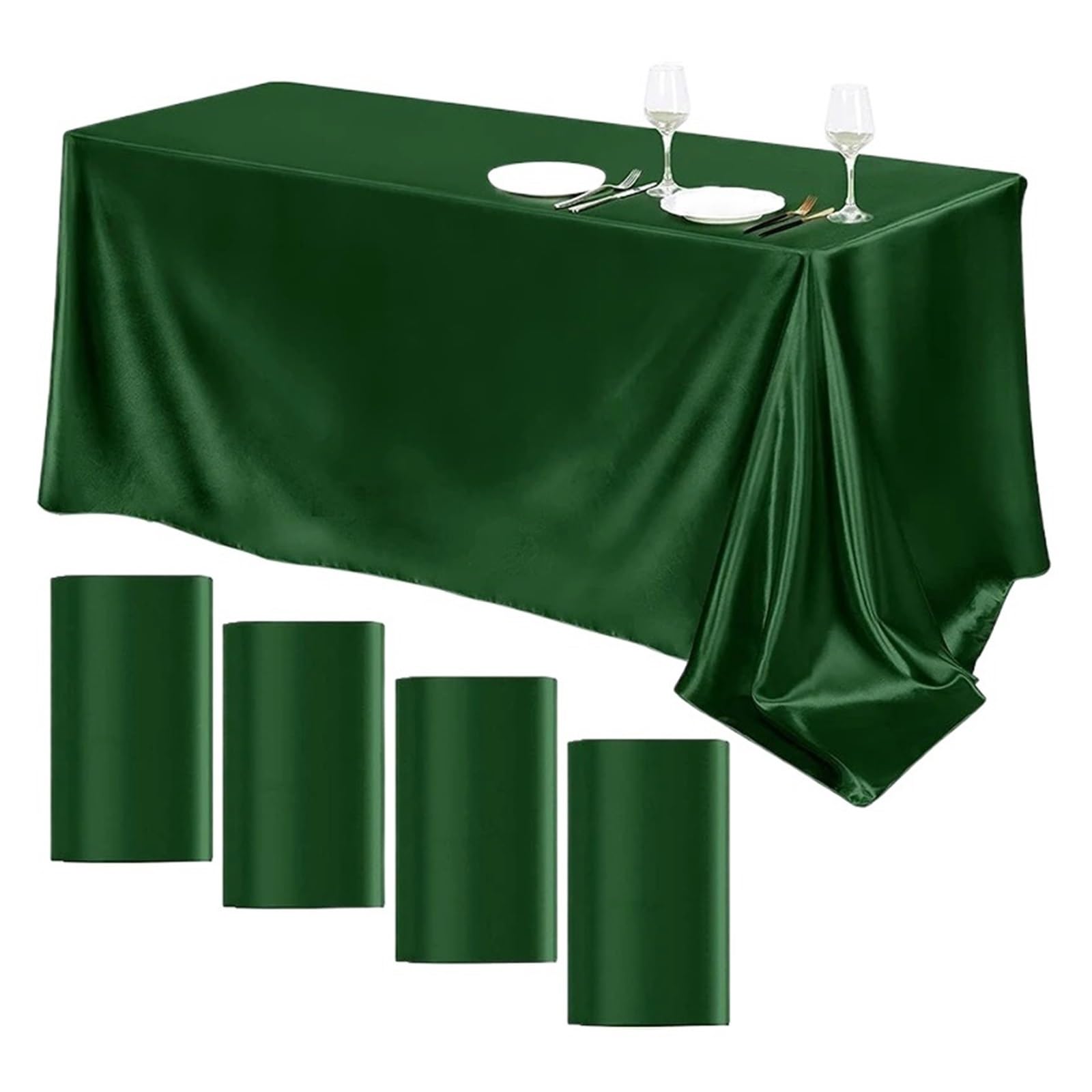 LuMOUzhou Reusable Rectangle Satin Tablecloth Satin Tablecloth Multicolor Multiple Sizes for Wedding Party Banquet Home Decor(Grün,145x335cm)