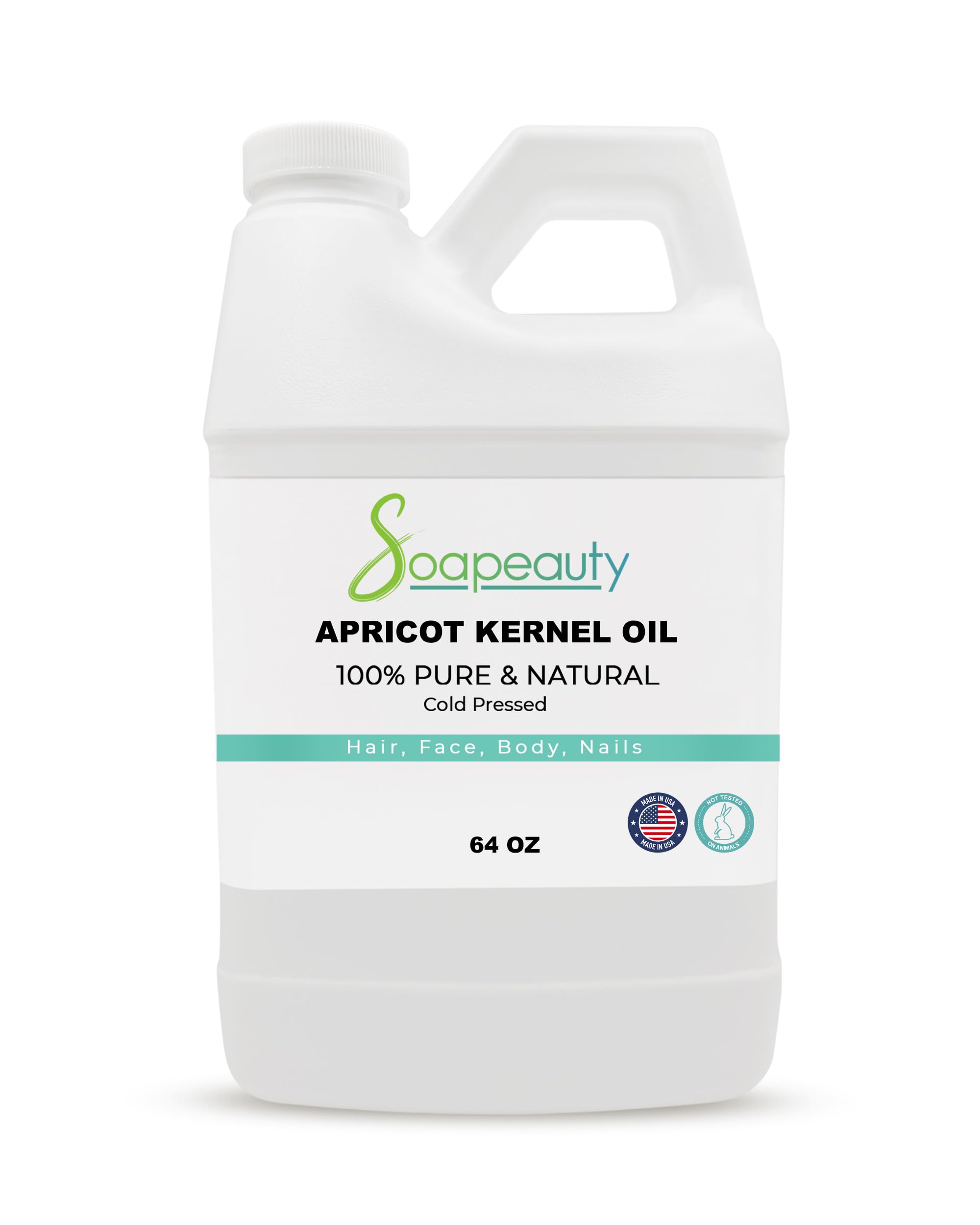 Soapeauty Apricot Kernel Oil Cold Pressed 100% Pure Natural Apricot Oil for Skin, Face, Hair Carrier for Essential Oils, Massage | 64 fl oz