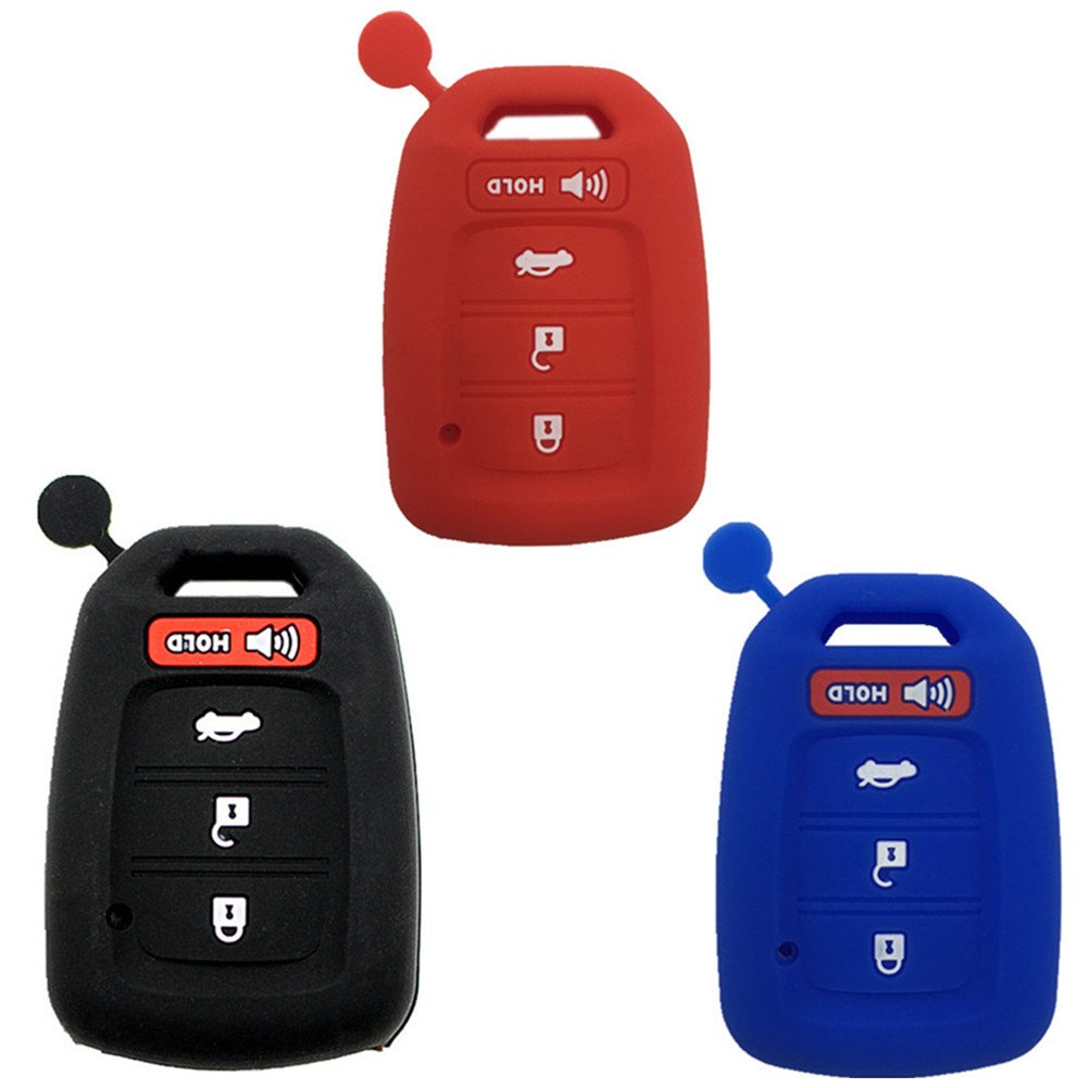 Ezzy Auto Black Red and Navy Blue Silicone Key Fob Case Key Cover Jacket Holder Protector fit for 2013-2017 Honda Accord Sports
