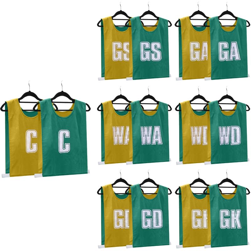 Ziland Reversible Netball Bibs - Team Positions on Front and Back (Emerald/Yellow, Medium)