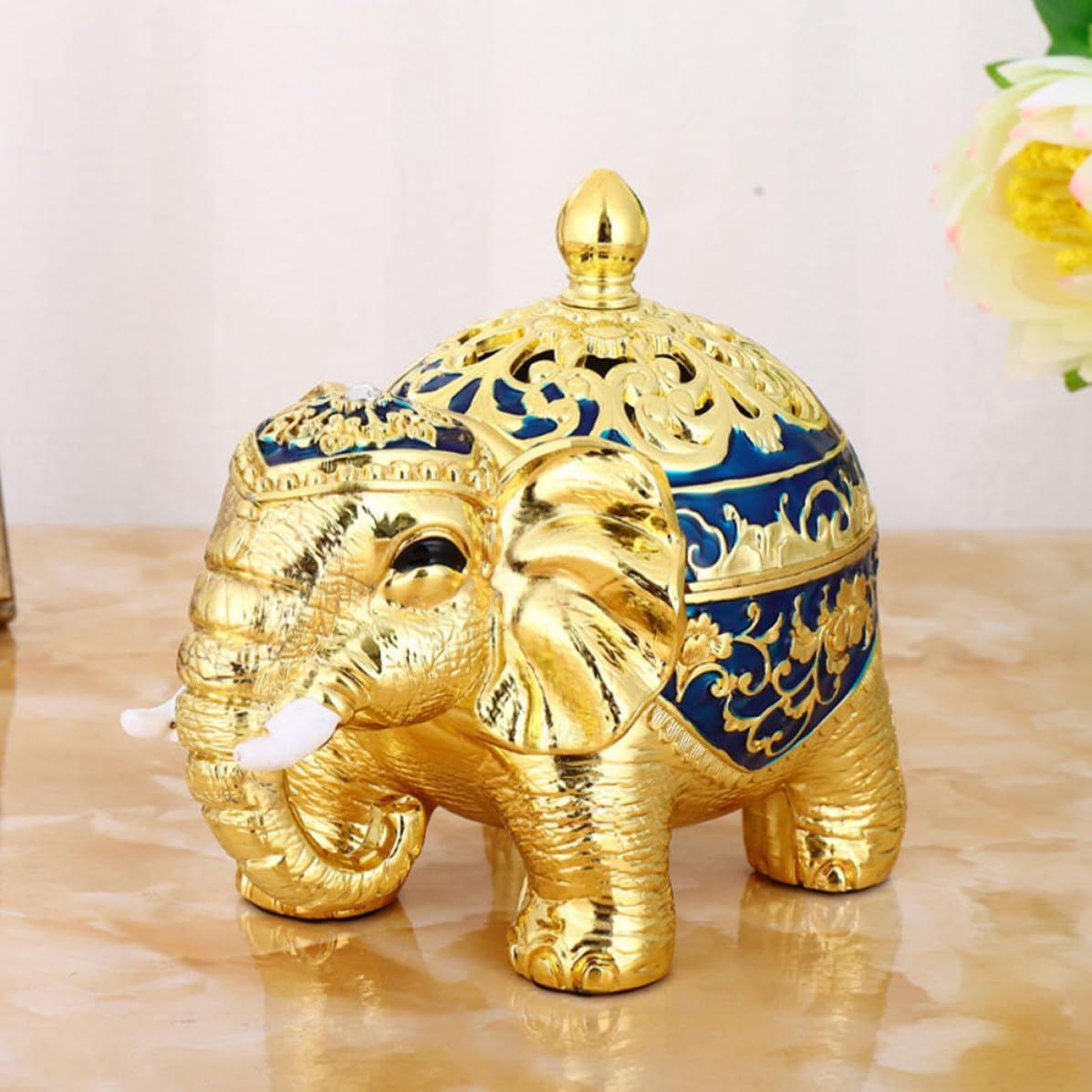 Bruciatore di Incenso Stile Retrò Artistico Elefante Blu in Lega di Zinco | Tavolo Decorativo, per Studio e Yoga, Design Lussuoso, Supporto Verticale per Incenso Cinese
