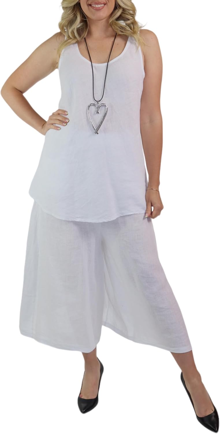 Dare2BStylish Linen Culotte 2 Piece Wide Legged Pant and Tunic Set