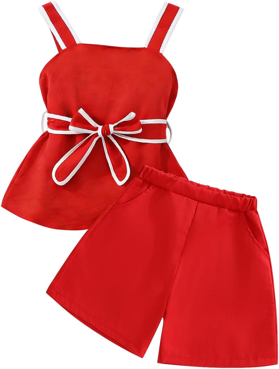 Cakaner Tween Girls 2 Piece Outfit Set Summer Tank Top and Elastic Waist Shorts with Belt Size 7-14