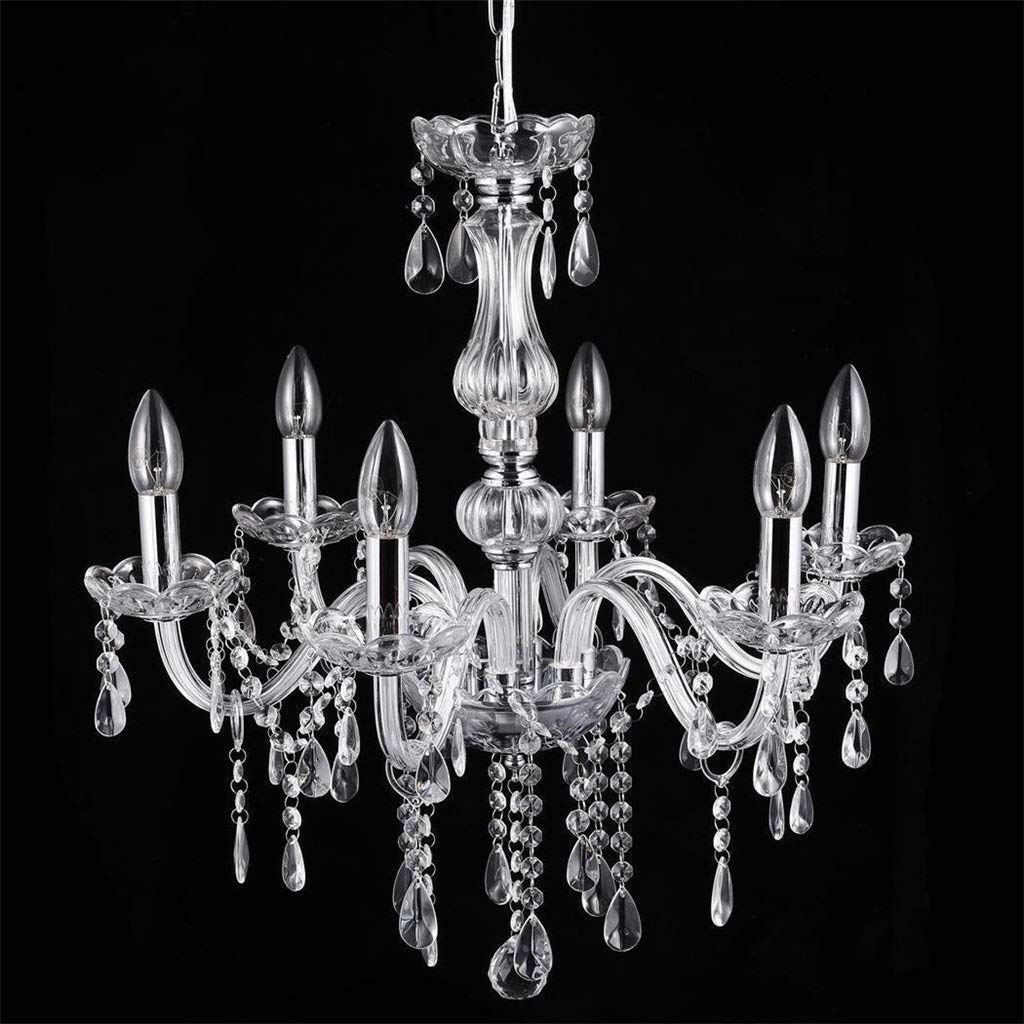 Modern Crystal Chandelier Ceiling Light with 6 Candle Shaped Lamps and Crystal Drops Chandelier Hanging for Living Room Dining Room Ceiling Light Bedroom Living Room Kitchen Modern Fusion Desi