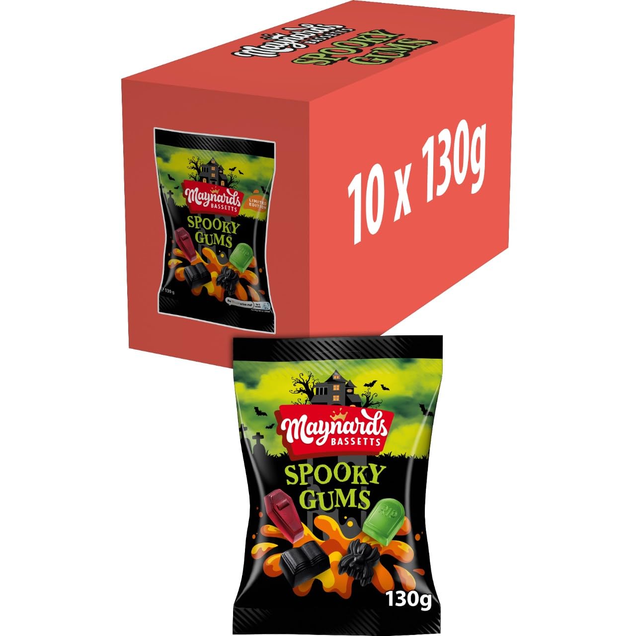 Maynards Bassets Spooky Gums, Gummy Candies, 130 g (Pack of 10)