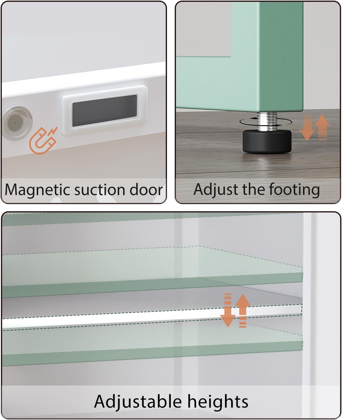 Metal Storage Cabinet with Adjustable Shelves, 42.53"H Freestanding Organizer for Pantry, Kitchen, Bathroom & Laundry Room, Strong & Rust-Resistant, Easy Assembly (White+Green Transparent Door Panel)