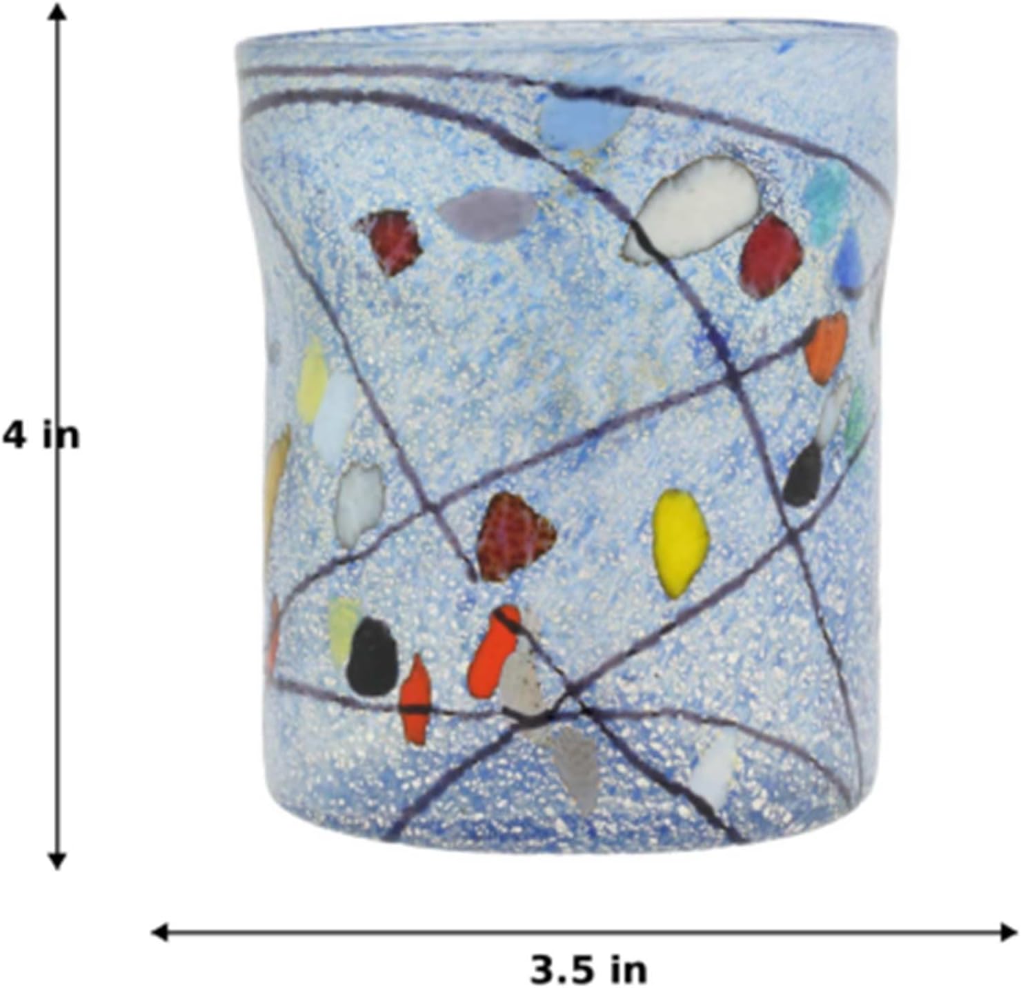Glass Of Venice Murano Glass Kandinsky Art Theme Italian Tumbler Drinking Glass - Light Blue 16 oz Highball Glass for Wine, Water, Cocktails Handmade in Venice, Italy