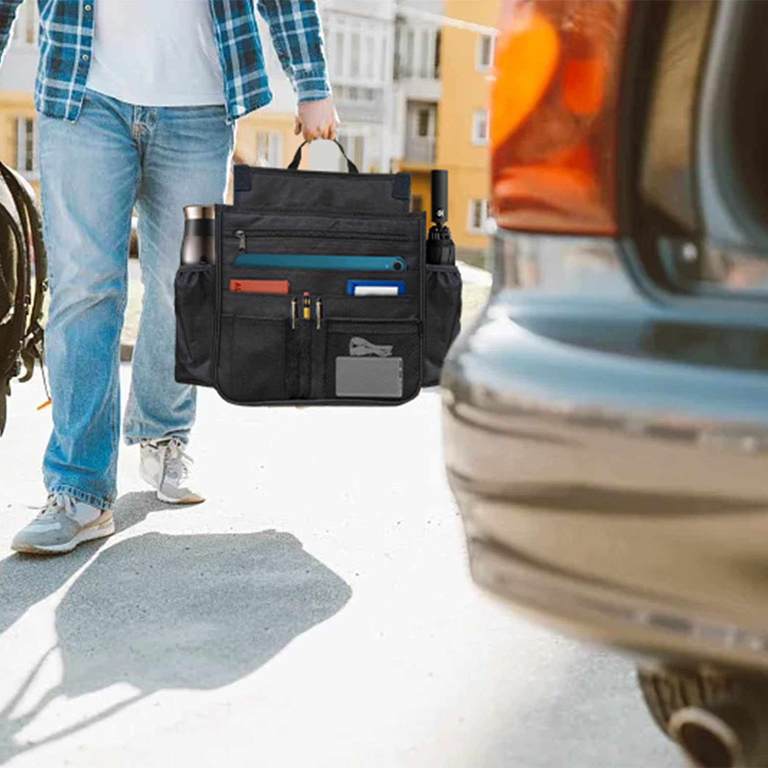 Boczif Organiseur de siège arrière de voiture, sac de rangement à suspendre pour siège passager, organisateur de siège avant de voiture pour bureau, enfants, organiseur de cabine de camion avec poche
