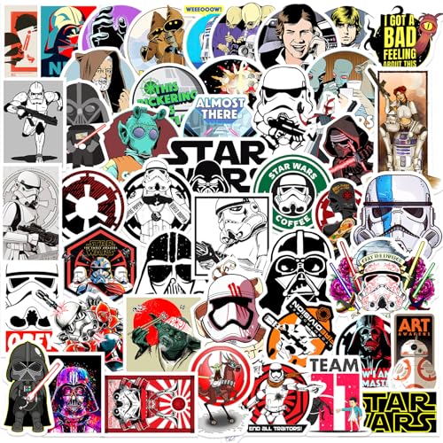 Star Movie Wars Stickers Pack 50PCS Cool Sticker for Water Bottles Laptop Skateboard Luggage Waterproof Vinyl Cute Decals for Kids Teens Adults Teacher Rewards Party Supplies