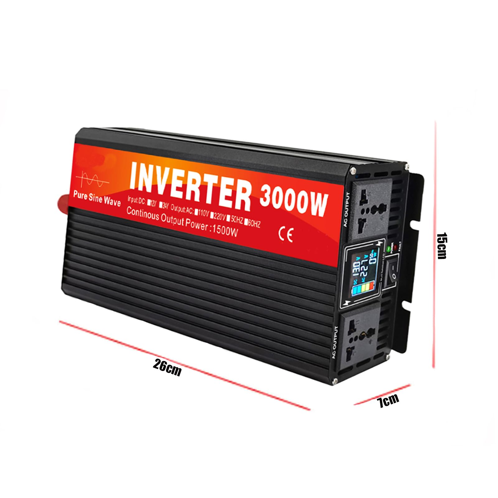 1600W / 3000W (szczyt) Przetwornica fali czystej sinusoidy DC 12V Do przetwornicy 110V / 230VAC z 2 samochodową ładowarką samochodową do samochodów ciężarowych, domowych