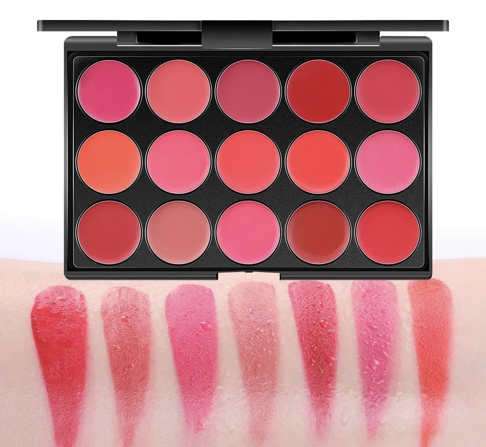 Feelhigh 15 Colors Lip Palette Makeup,Pro Lip gloss Cream Palette, Matte Red Lipstick Set for Women, Matte Duration 24 Lip Stain Long Lasting Waterproof 2