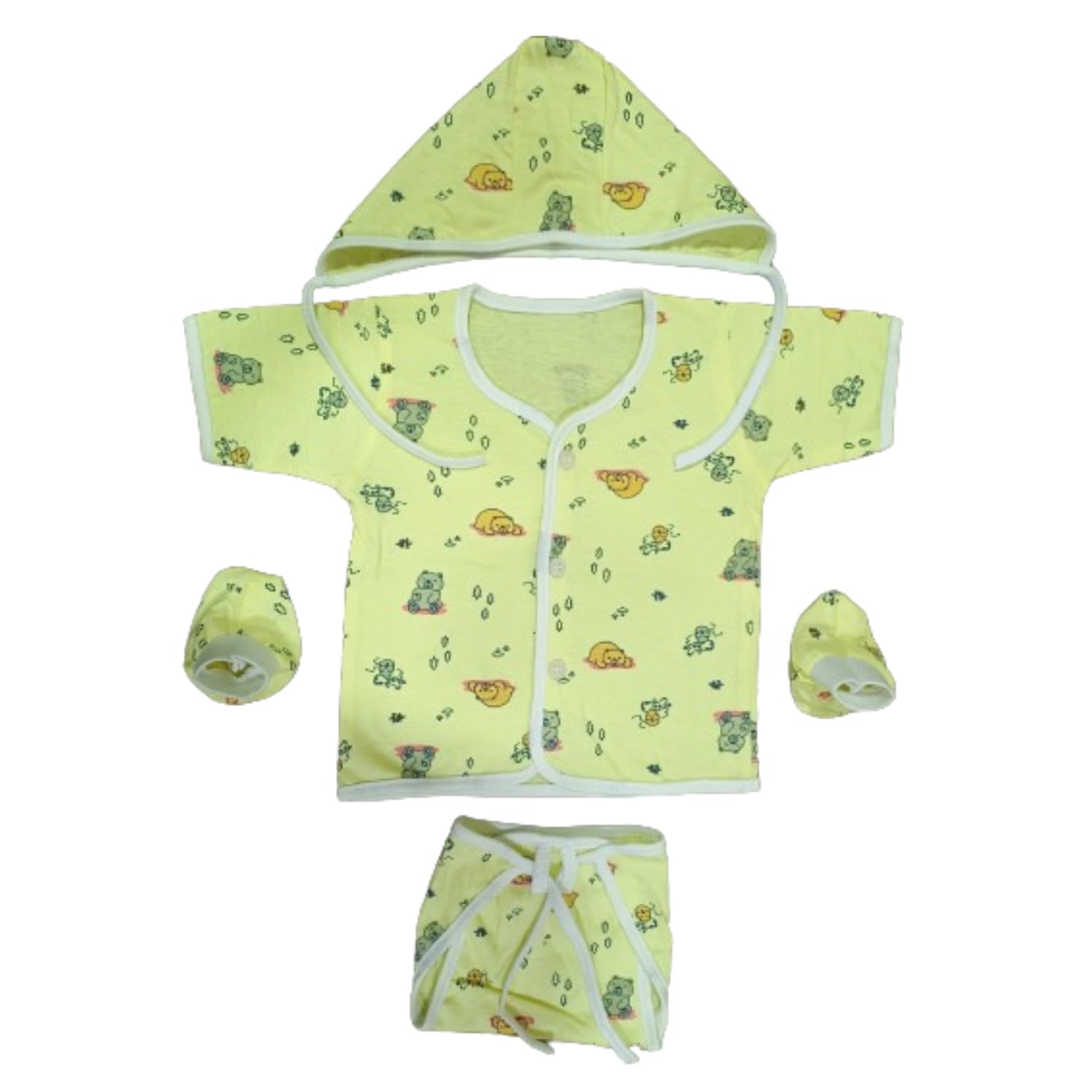 Newborn Baby garment gift set - Usefull For Baby Shower Gift - Hosiery Cotton fabrics printed Jhabla with Cap, Nappi, & Booties - Pack of 1 (0 To 6 Months)-picture-27
