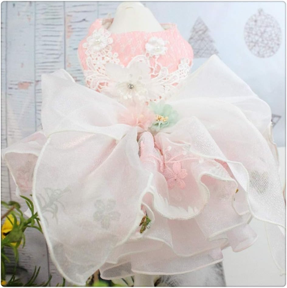 Pet Clothing Solid Clothes for Dog Dresses Small Costume Thin Wedding Dress Lace Skirt White Girls Spring Summer (Medium)