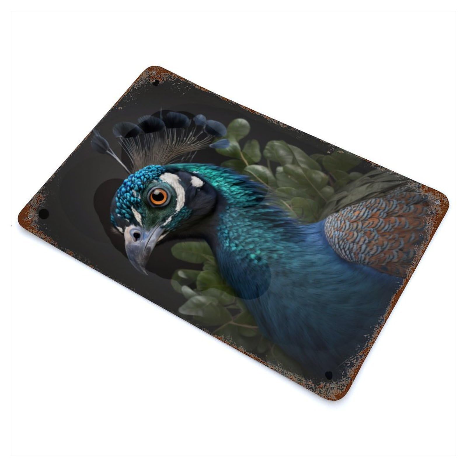 Peacock Portrait Vintage Rust Metal Sign 11.8"x7.9", for Basement, Hobby Room And Garage Decor, Farmhouse Wall Decor