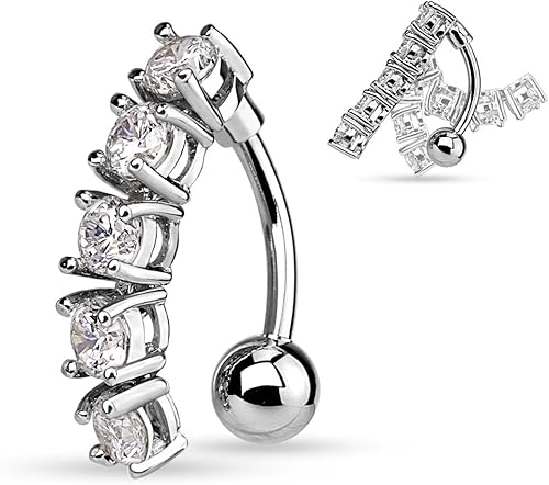 5Cz Gota De Vertical Reverse vientre botón Anillo Acero Quirúrgico 14g parte superior Down Ombligo Anillo, acero inoxidable