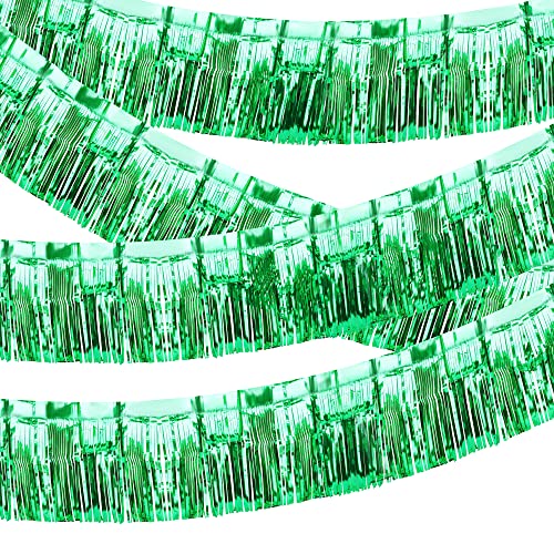 Image of 4 Pack 39 Feet Float Fringe Curtains, Metallic Foil Fringe Garland Shiny Tassel Foil Float Parade Float Decorations for Trailer Car Graduation Homecoming Outdoor Indoor St Patrick's Party (Green)