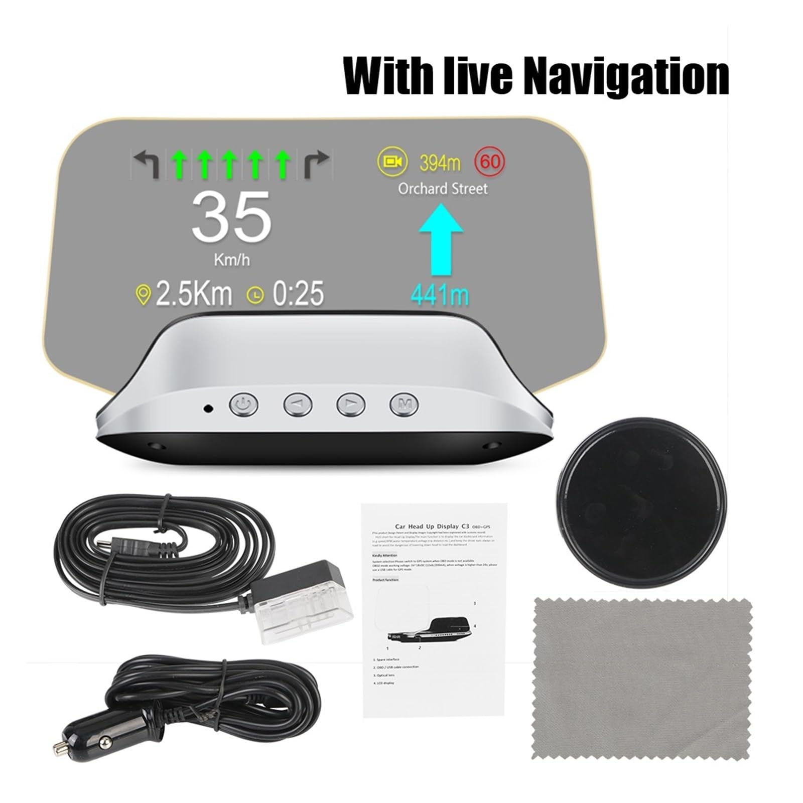 Panele Instrumentów Samochodowych Wyświetlacz Samochodowy HUD OBD2 Head Up C3/Plus Nawigacja GPS Prędkościomierz Cyfrowy Na Komputer Pokładowy Projektor RGB OBD 2 Test Skanera(C3 Plus HUD)