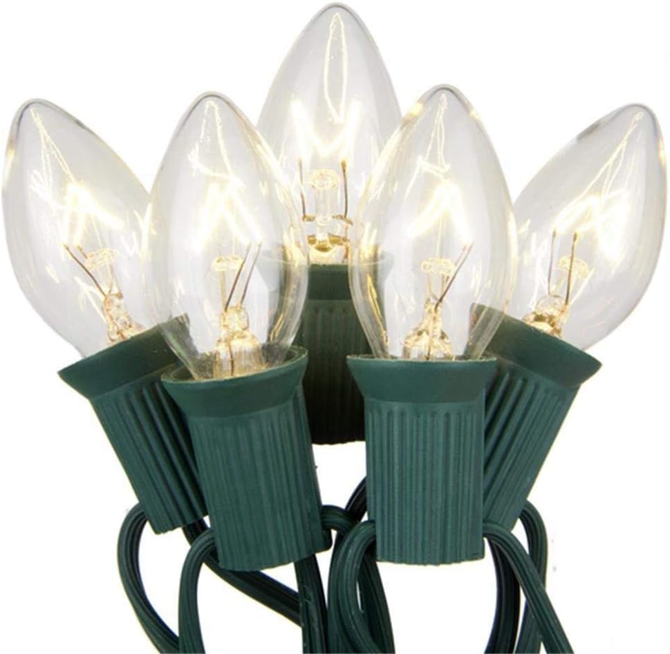 Couah C7 Christmas String Lights-25Ft Vintage Clear Lights with 27 Clear Incandescent Bulbs (2 Spare), Outdoor String Lights for Christmas Party Backyard Wedding - Green Wire