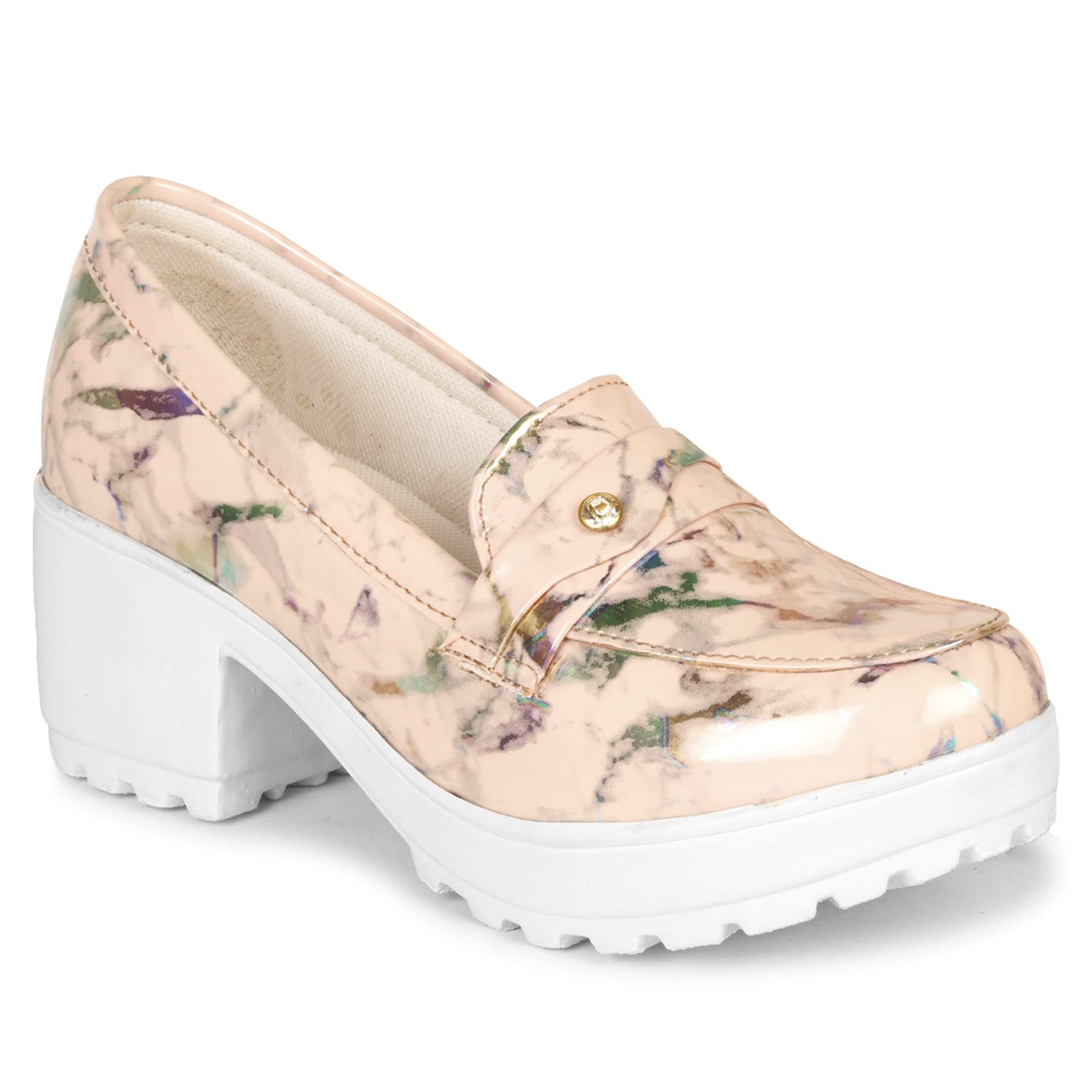 commander shoes Stylish Casual High Heel Loafers for Girls and Women (3UK Pink 836) (B0B8NMSF88) Amazon Price History, Amazon Price Tracker