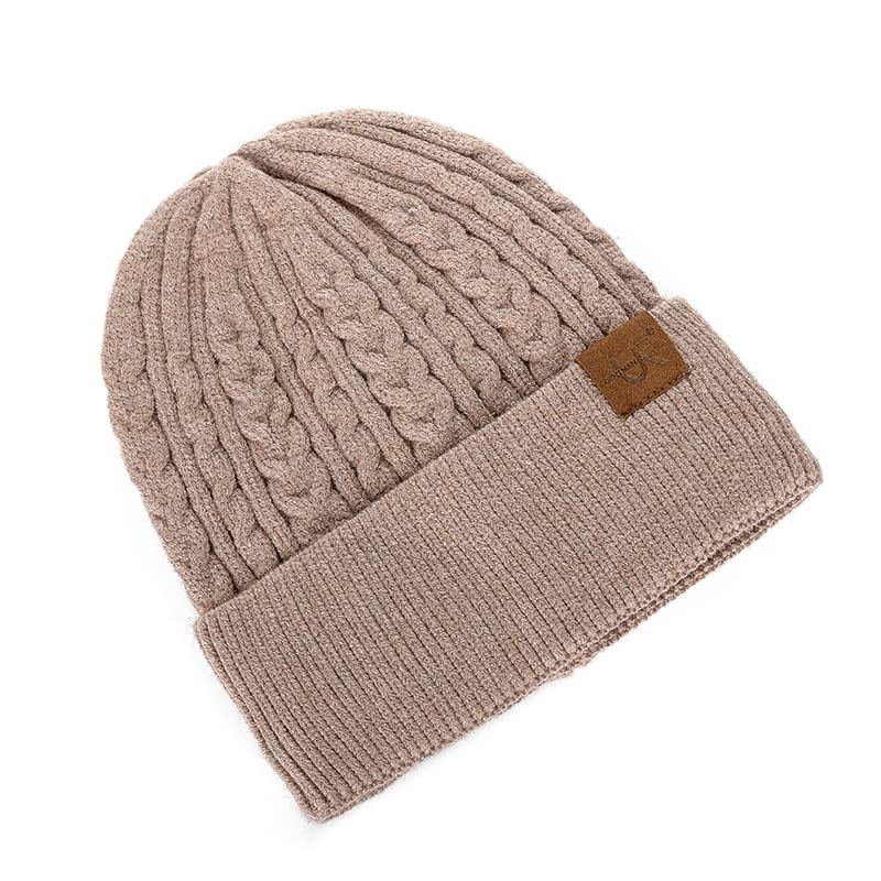 LEMITA Sombrero de invierno unisex Añadir sombrero de lana forrado de piel Gorro suave para hombres y mujeres, cálido y grueso al aire libre Streetwear sombrero de punto, caqui, Talla única