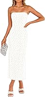 ZESICA Women's Strapless Floral Bodycon Midi Dress, Off Shoulder Tube Beach Wedding Guest Party Dress 2026 Summer