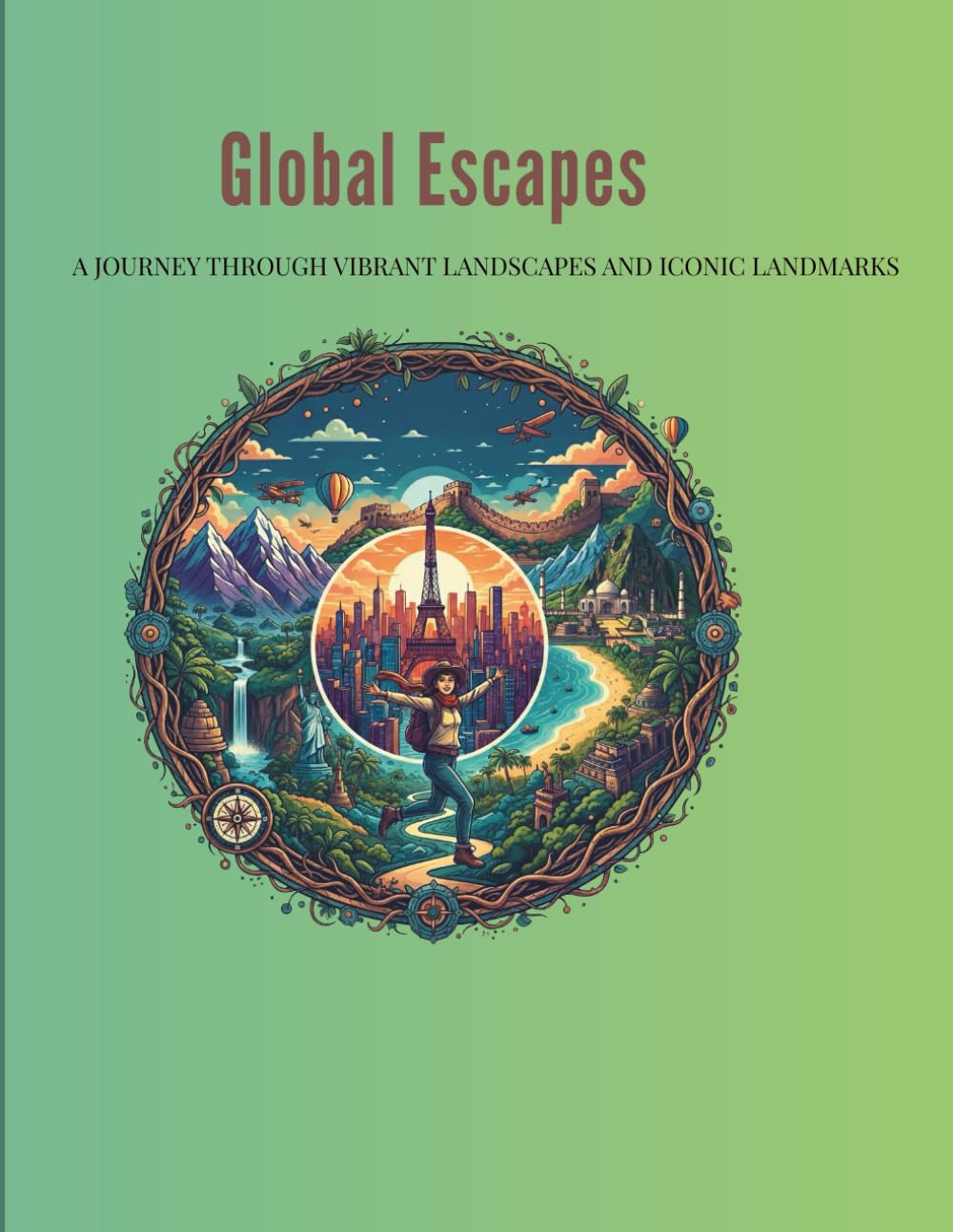 Global Escapes: A Journey Through Vibrant Landscapes and Iconic Landmarks – A Coloring Book for Adults: 50 Travel-Inspired Illustrations for ... Landmarks, Scenic Views and World Destination