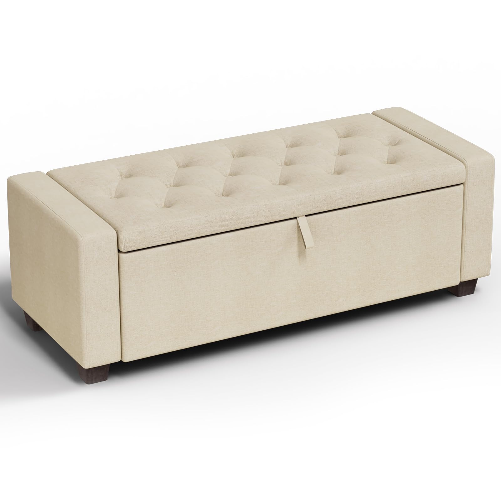 48" Ottoman with Storage, Storage Ottoman Bench with Safety Hinge, Upholstered Entryway Bench with Seating for Bedroom, Living Room, Holds up to 330 lb,Beige