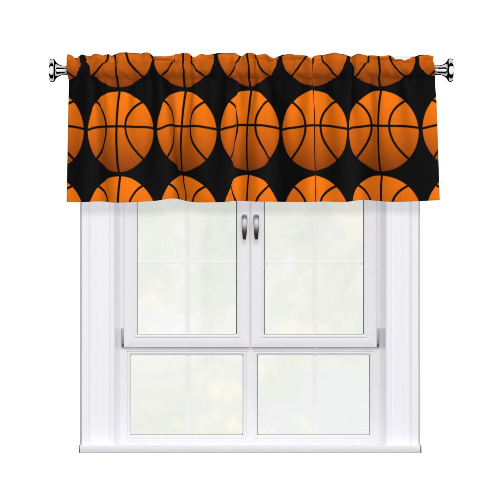 WHJSHOP basketball Prints Curtain Valance 54x18in - Peach Skin Kitchen Window Layer, Filtered Light & Quick-Install Rod Pocket Cover