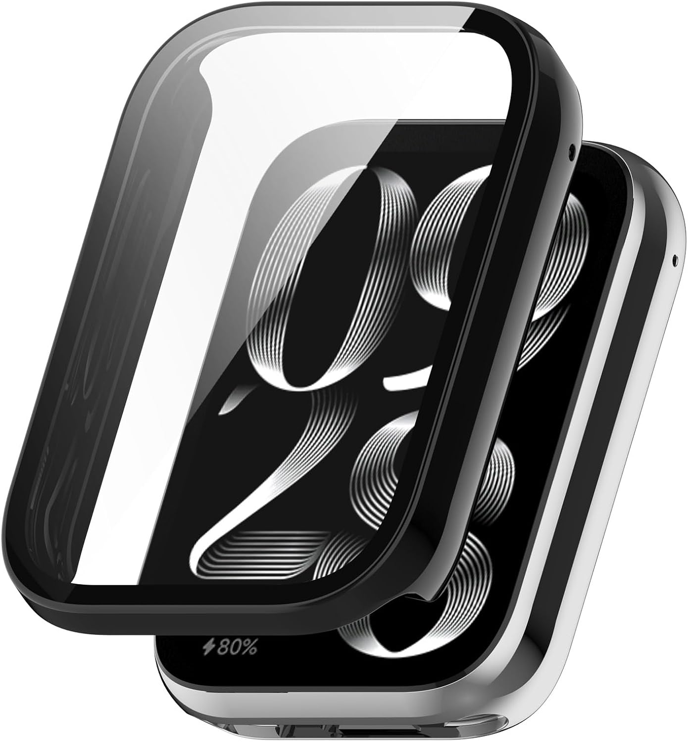 LOKEKE Compatible with Xiaomi Smart Band 9 Pro Full Coverage PC Protective Case Cover Tempered Glass Screen Protector Compatible with Xiaomi Smart Band 9 Pro(PC Black)