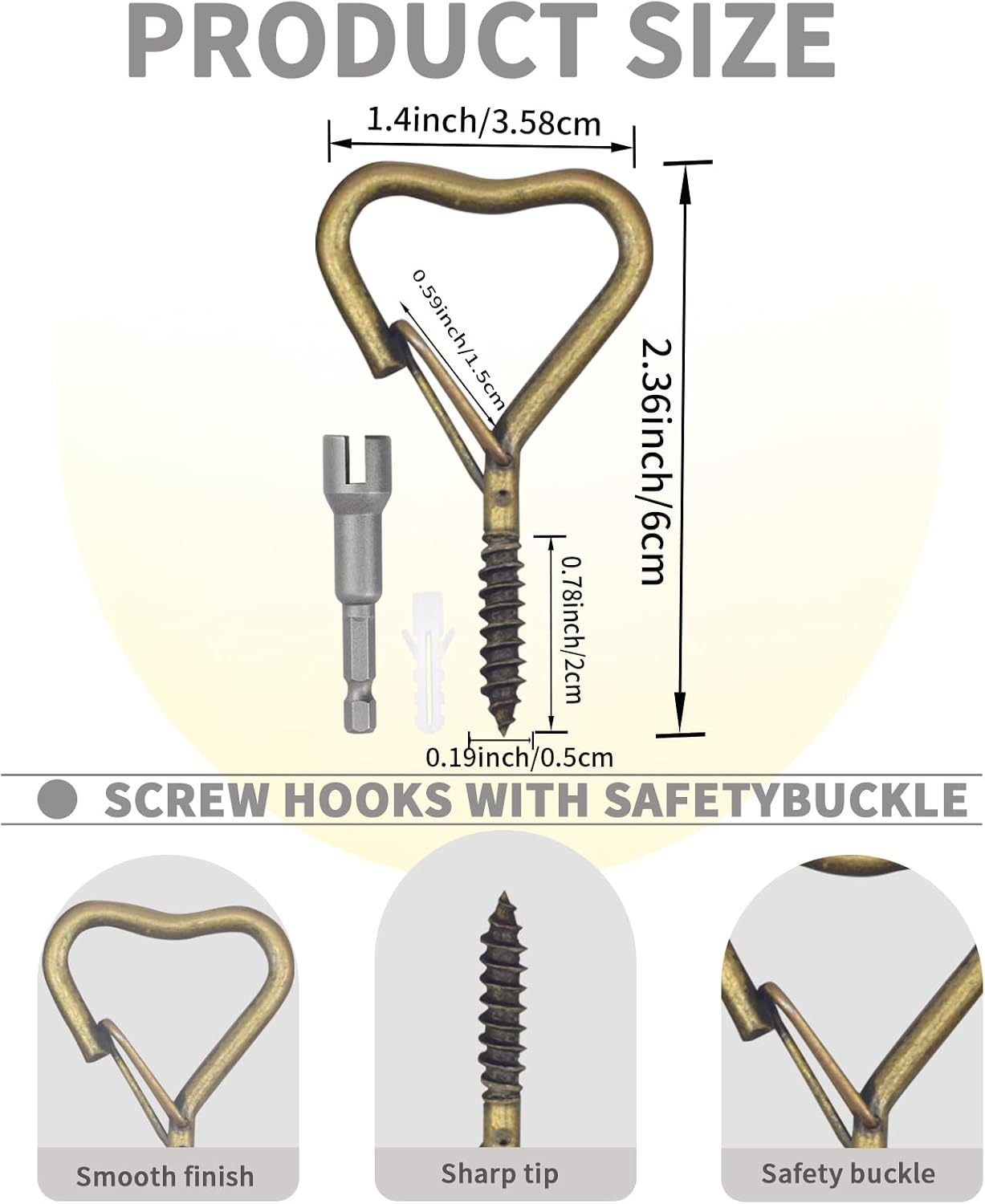 Heart Shaped Screw Hooks for Hanging Outdoor String Lights, Lanterns, Wind Chimes, Bird Feeders, and Party Decorations – Metal Hooks for Walls, Garages, and Gardens (Bronze, 52 pcs)