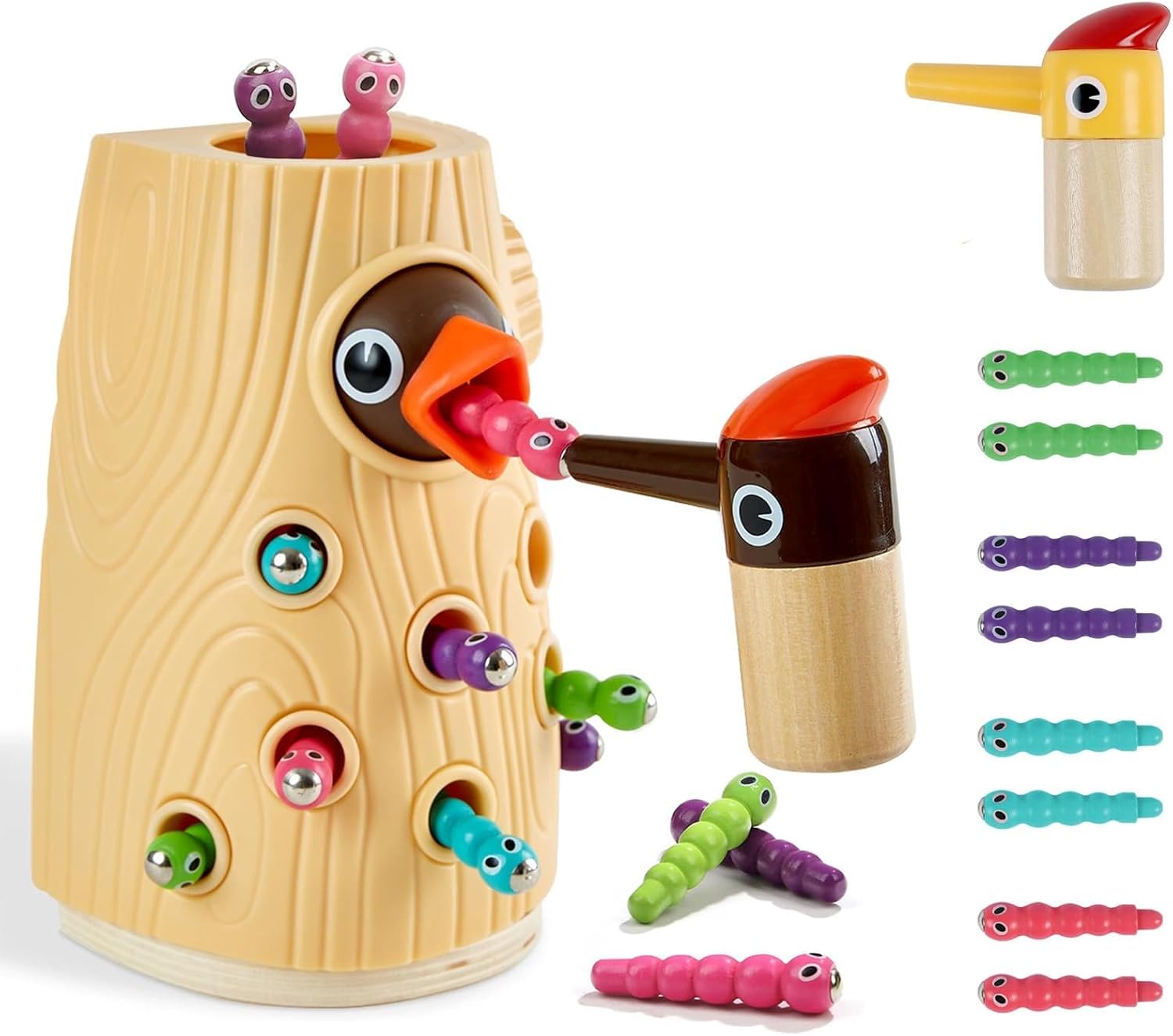 TOP BRIGHT Montessori Toys for 2 Year Old Girl and Boy, Woodpecker Worm Toy Magnetic Bird Feeding Game