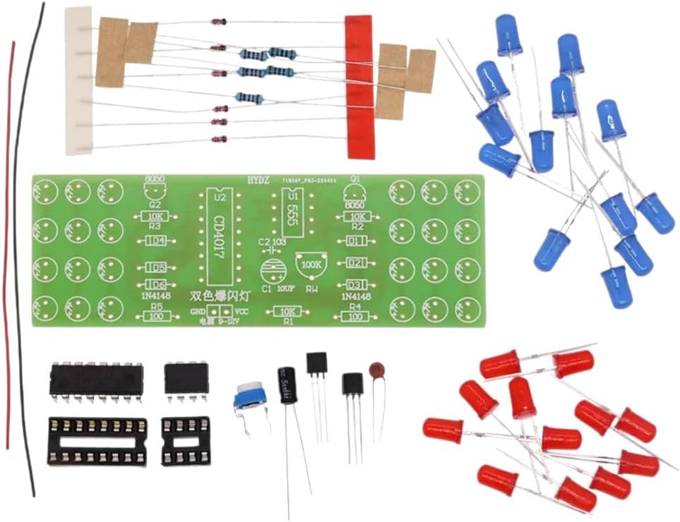 10Pcs | Red Blue Color Flashing Lights DIY Kit 12V Led Strobe Ne555 + Cd4017 Electronic Practice Learning Suite Parts New 2026 High for Electronic Component, Precision