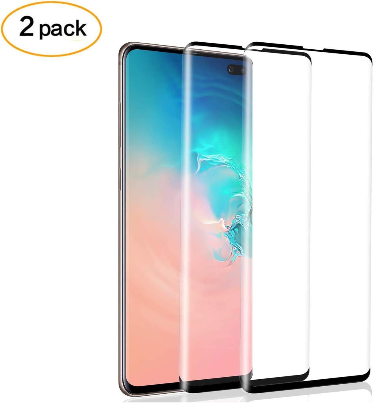 Galaxy S10 Plus Glass Screen Protector,[2 Pack] Montie Gear 3D Curved Tempered Glass with Anti-Fingerprint, Bubble Free, 9H Hardness Screen Film for Samsung S10 Plus