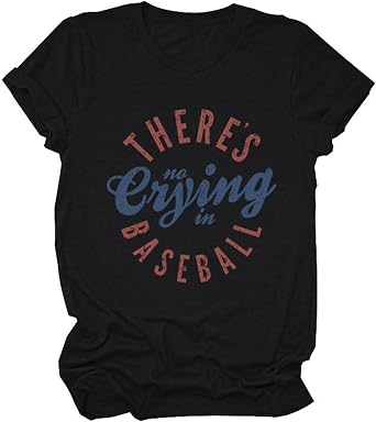 Theres No Crying In Baseball T Shirt Women Baseball Mom Graphic Tees Casual Short Sleeve Tops Baseball T-Shirt