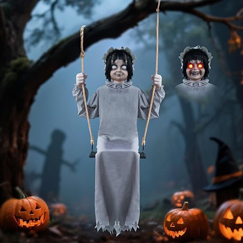 LarpGears Lifesize Swing Girl Halloween Animatronics Decorations - Creepy Twin-Face