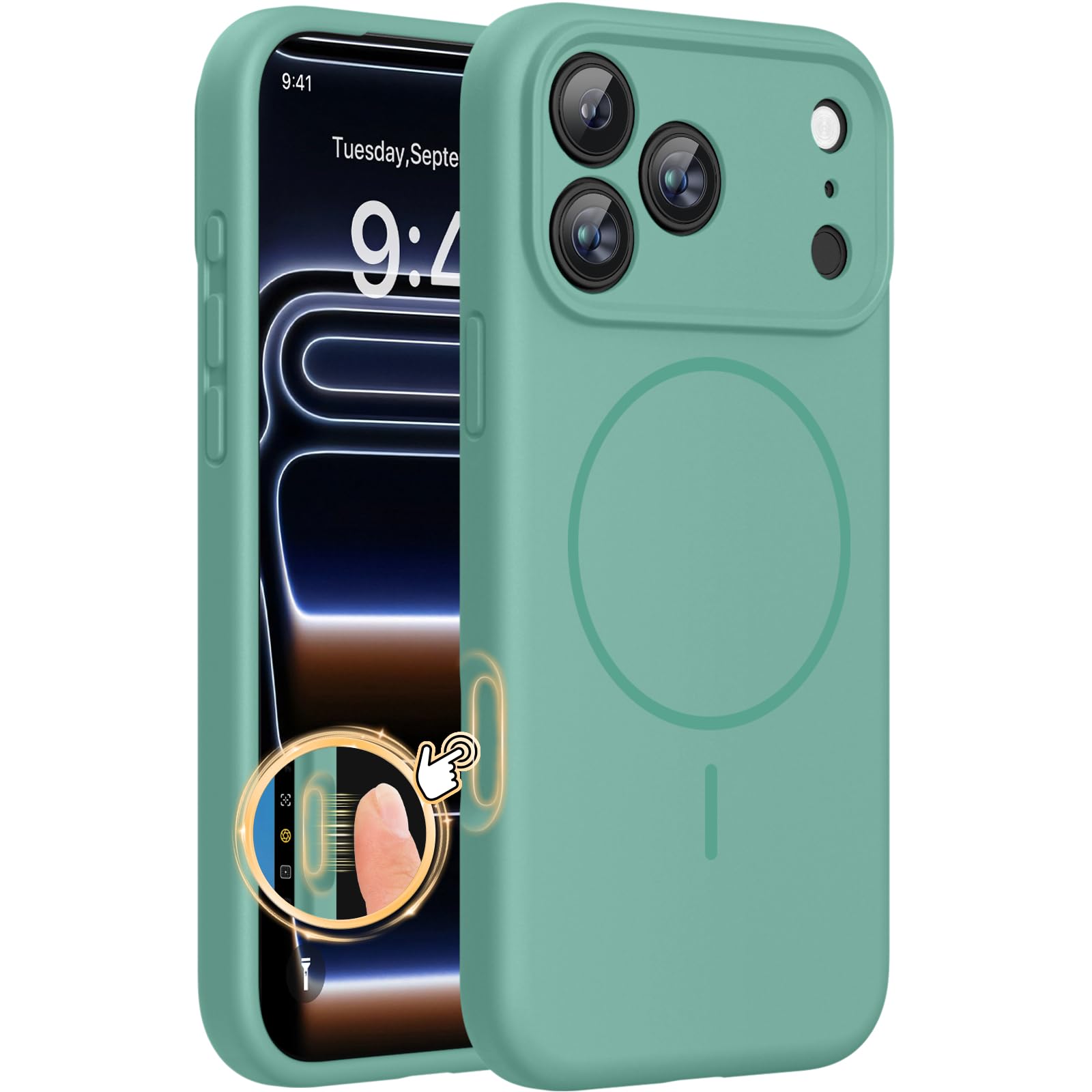 Photo 1 of Miracase Magnetic for iPhone 17 Pro Case, Compatible with MagSafe, Integrated Silicone Camera Control Cover, 3.0mm Thicken Shockproof Drop Protection Phone Case for 17 Pro,Midnight Green