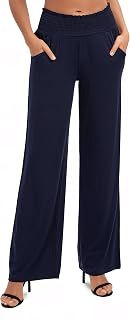 Women's Solid Wide Leg Palazzo Lounge Pants Casual Straight Leg High Waist Stretch Pants