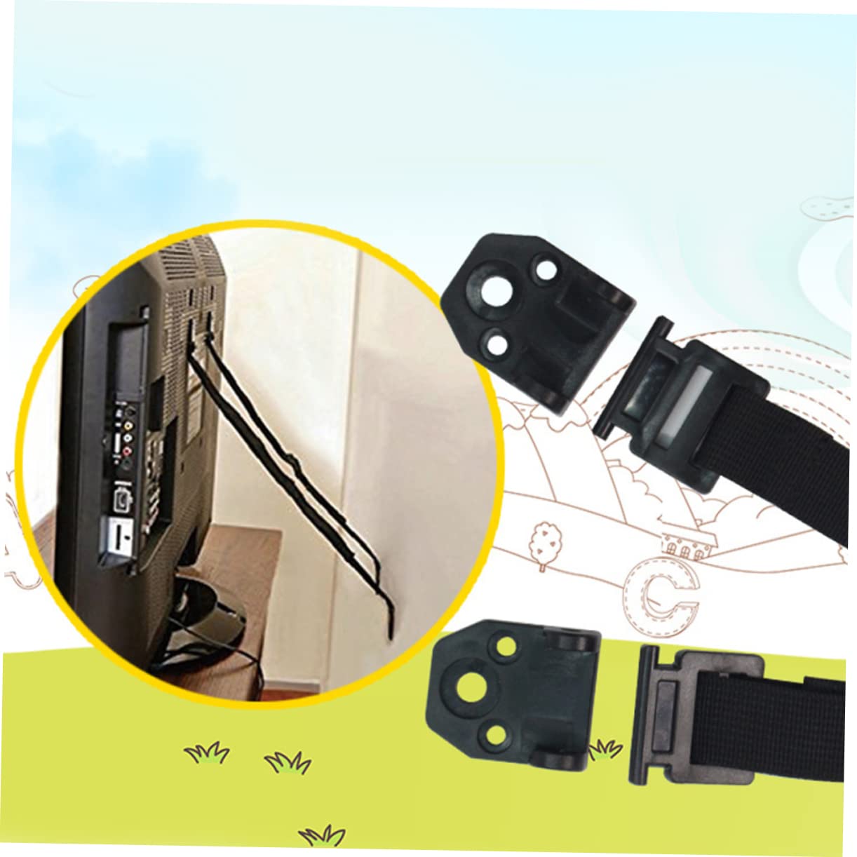 4 Piezas Cinturón de Seguridad Antivuelco Correas de Seguridad para Bebés Anclajes de Pared para Televisores de Pantalla Plana y Muebles para Uso Sala de Estar